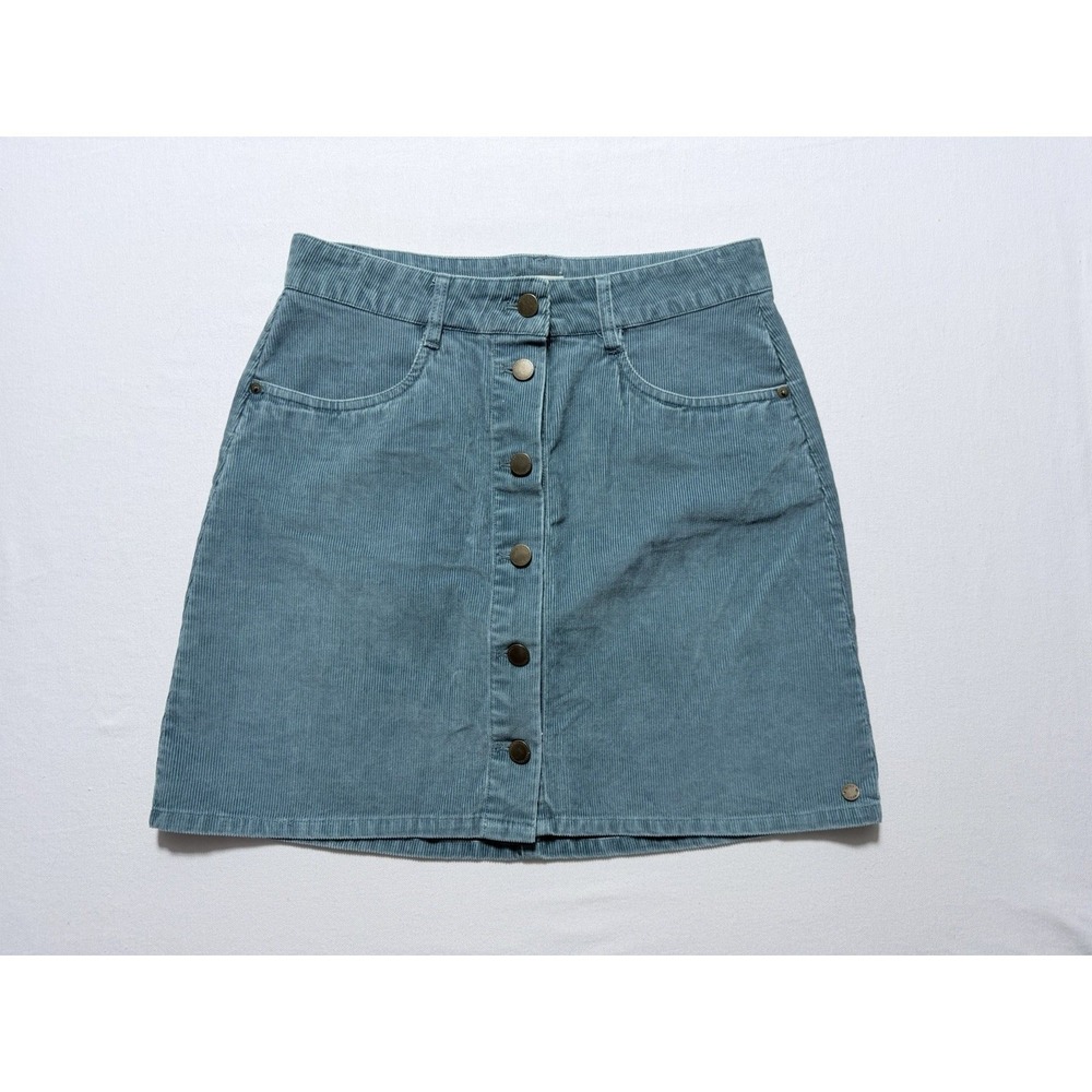 Roxy Skirt Women M Blue Teal Corduroy Button Front Mini A-Line ERJWK03069 Casual